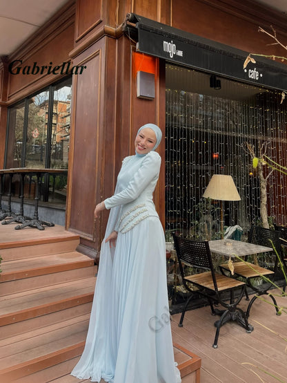 Gabriellar Fashionable Chiffon Celebrity Dress Kuwait High Neck with Pearls Formal Party Maxi Gown for Women Customized