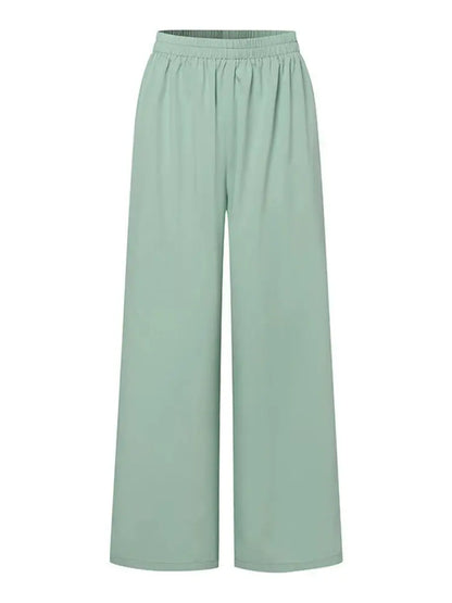 Casual Fashionable Trousers Suit Spring Autumn Solid Color Commuter Style Lapel Long-sleeved Top Wide-leg Trousers Two-piece Set