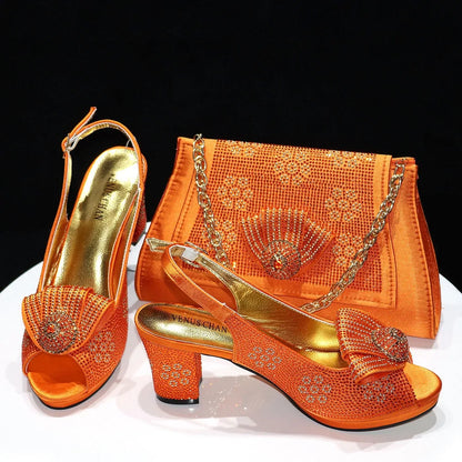 Venus Chan 2024 Italian Design Girly Style Golden Color Wedding Shoes And Bag Full Diamond Decoration Metal Closure Bags