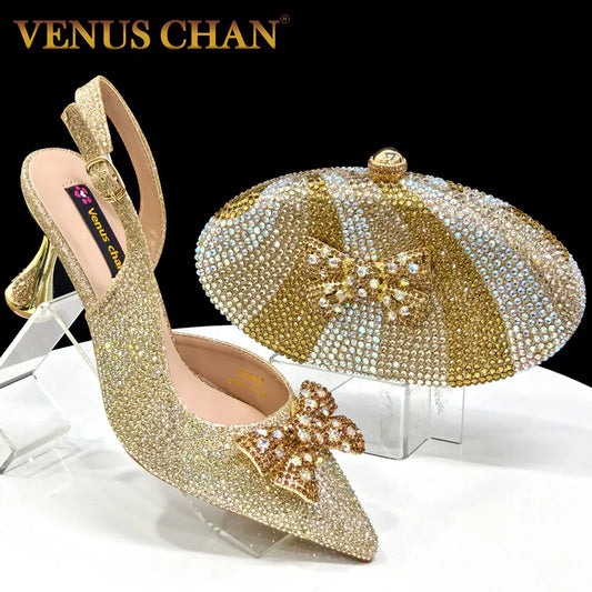 Venus Chan Festive Elegance: Dazzling Heels and Chic Clutch Perfect Combination Of Shoes And Bags for Party Occasions