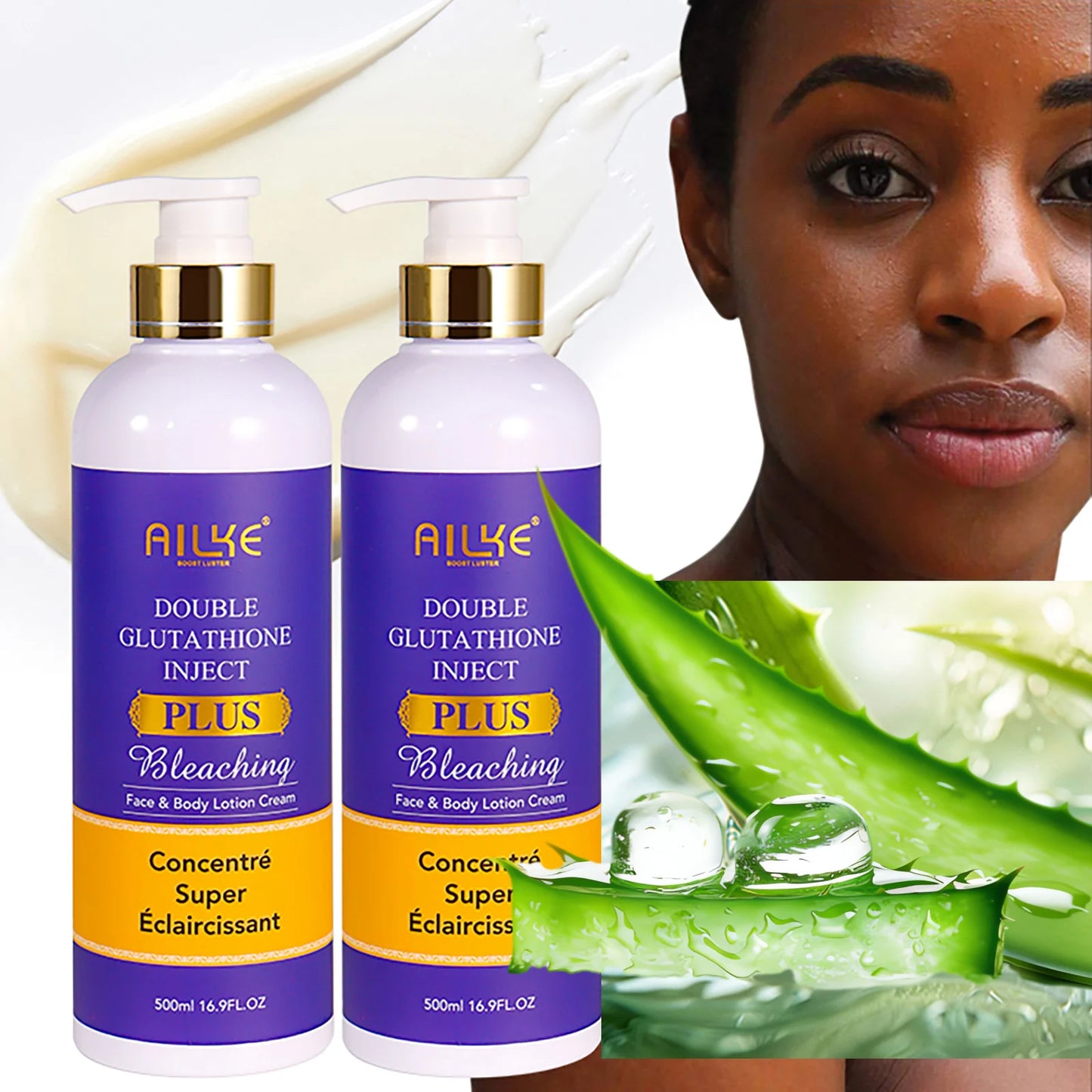 AILKE Glutathione Lighten Body Lotion, Moisturizing, Hydration, Even Skin tone, Improve Dark & Black Skin, Support Private logo