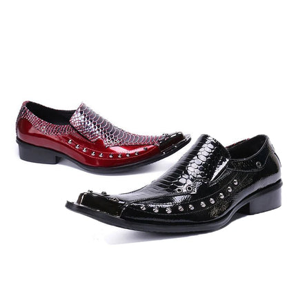 2024 Western Fashion Pointed Metal Toe Dress Shoes Blue Grey Party Wedding Leather Shoes for Men