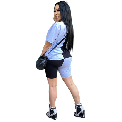 New Summer Fashion Women Stitching Queen Print Tracksuit  2 Piece Set Woman Sports Suit Summer Outfit