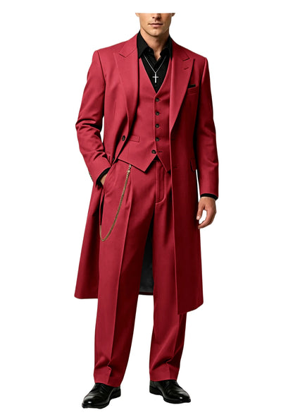 Men's Long Tailcoat 3 Piece Suit Set Blazer Vest Pants Formal Business Slim Fit Jacket Gothic Victorian Style Tuxedo for Wedding