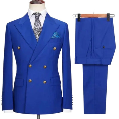 Double-breasted suit for formal occasions, gold buttons, men's outfit for weddings, dinners and parties