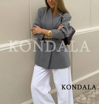 KONDALA Elegant Double Breasted Suit Women Trendy Commute Lapel Blazer Coat 2026 Spring Summer Minimalist Office Lady Blazer
