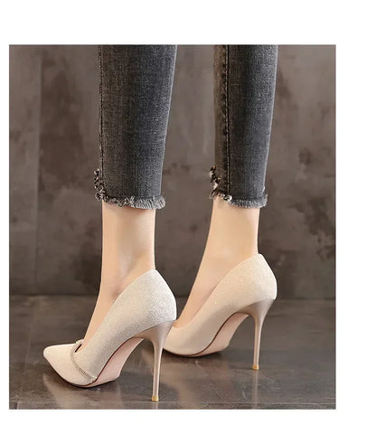 High Heels Women with 2024 New Spring and Autumn Pointy Women's Shoes Dress Wedding Shoes Temperament Banquet Single Shoes