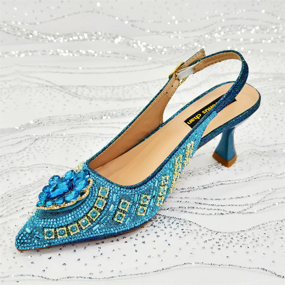 Venus Chan 2026 Italian Butterfly Design Pointed Toe Slingback Sandals with Matching Bag Set - Elegant Sky Blue for Weddings
