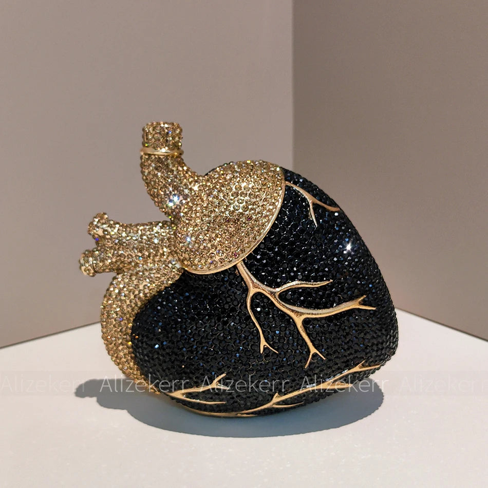 Alizekerr Heart Shaped Diamond Evening Bags Women 2026 Gorgeous Metallic Rhinestone Purses Ladies Unique Handbags Wedding Party