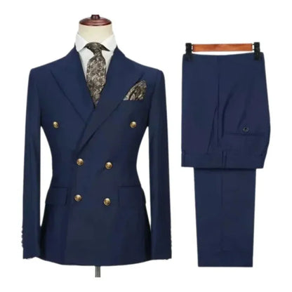 Double-breasted suit for formal occasions, gold buttons, men's outfit for weddings, dinners and parties