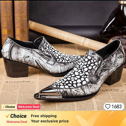 2024 Western Fashion Pointed Metal Toe Dress Shoes Blue Grey Party Wedding Leather Shoes for Men
