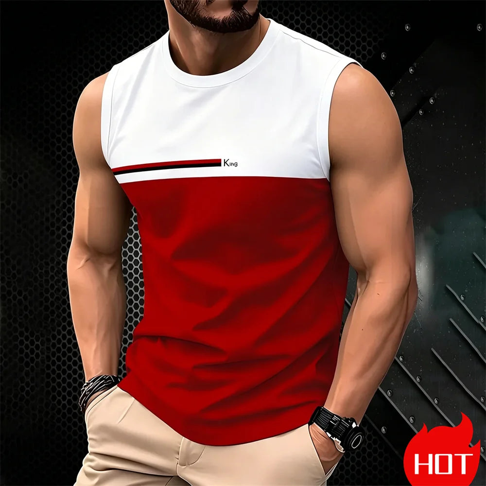 Summer Men's Casual sleeveless T-shirt Plus Size Simple O-Neck tank tops Clothing Outdoor Breathable 3D Printed Mens casual vest