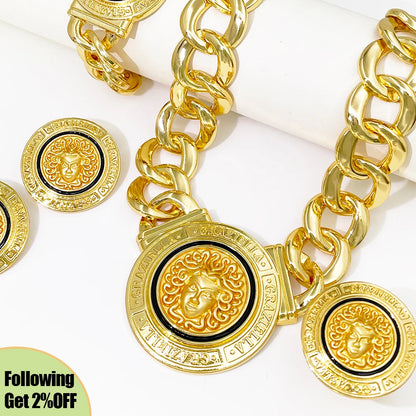 Hip Hop Jewelry Set Fashion Lion Heads Necklaces Cuban Link Bracelet Earring Ring For Women Cocktail Party Jewelry Gifts 2026