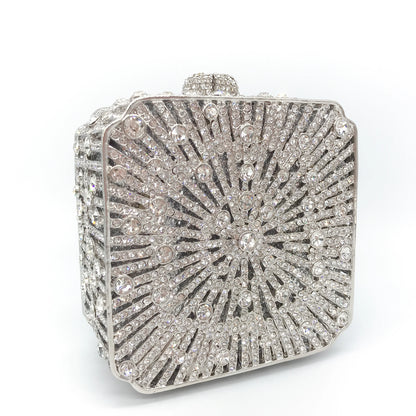 Women Clutch Bag Small Square Box, Full Cover Rhinestone Crystal Evening Bag, Handmade Bridal Party Wedding Prom Dinner Purse
