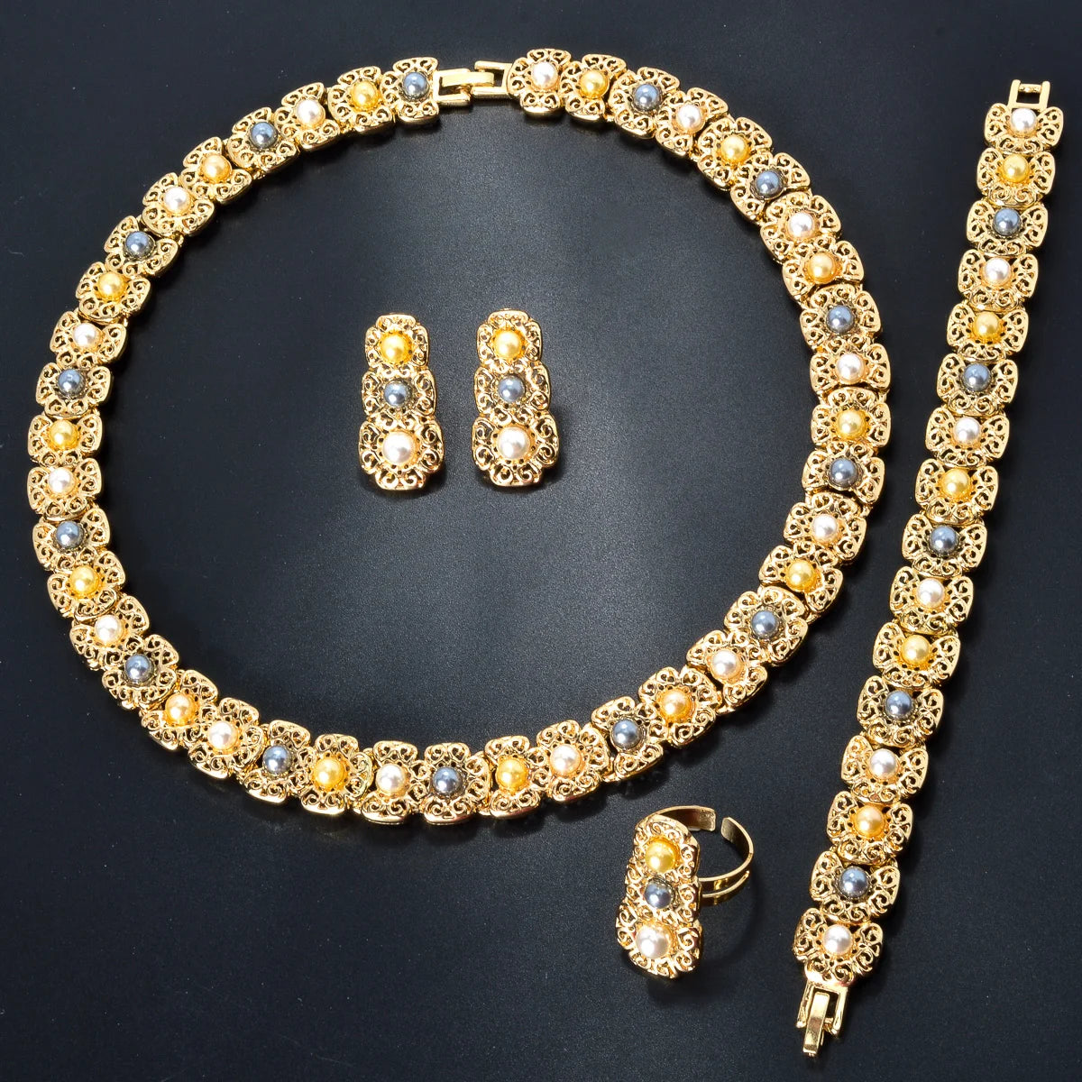 Luxury Quality Jewelry Set For Women Pearl Necklace Bracelet Ring Earring 2024 Trend Wedding Party Jewelry Set Mother's Day Gift