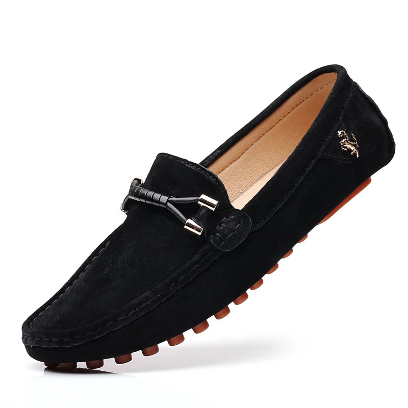 Men Genuine Leather Driving Shoes Metal Buckle Moccasins Slip-On Casual Loafers Men's Comfortable Flats Mocasines