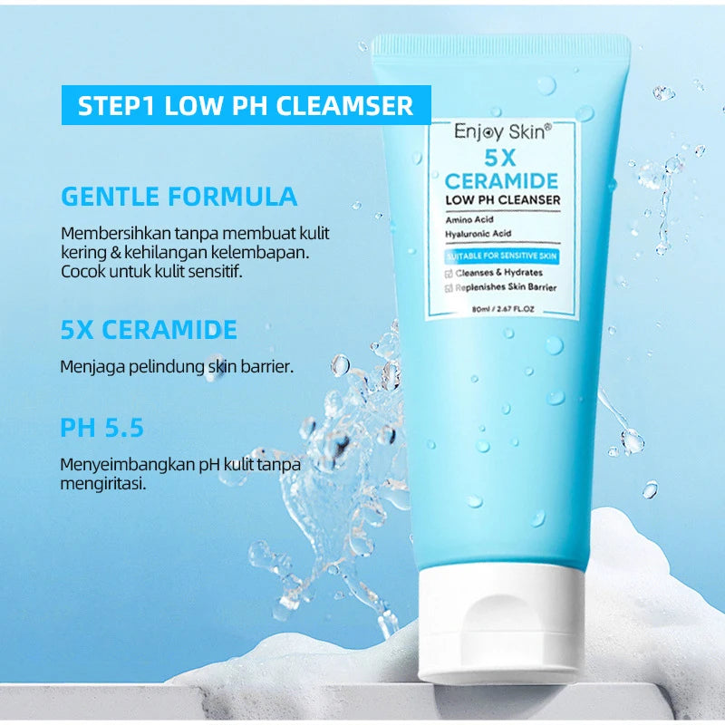 Ceramide Facial Skincare Series: Soothing Toner,Moisturizing Face Cream,Low PH Cleaner,Barrier Serum,Moisture Gel,Skin Hydration