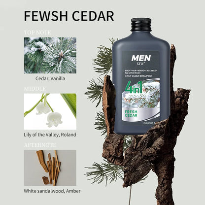Men 4-in-1 Body, Hair, Beard and Face Wash - Hydrates Skin, Beard and Hair All Day, Strengthen Hair and Beard, Gift for He..