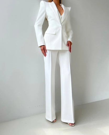 White Women Wedding Pants Suits Slim Fit Ladies Prom Evening Birthday Party Guest Formal Wear Custom Made 3 Pieces