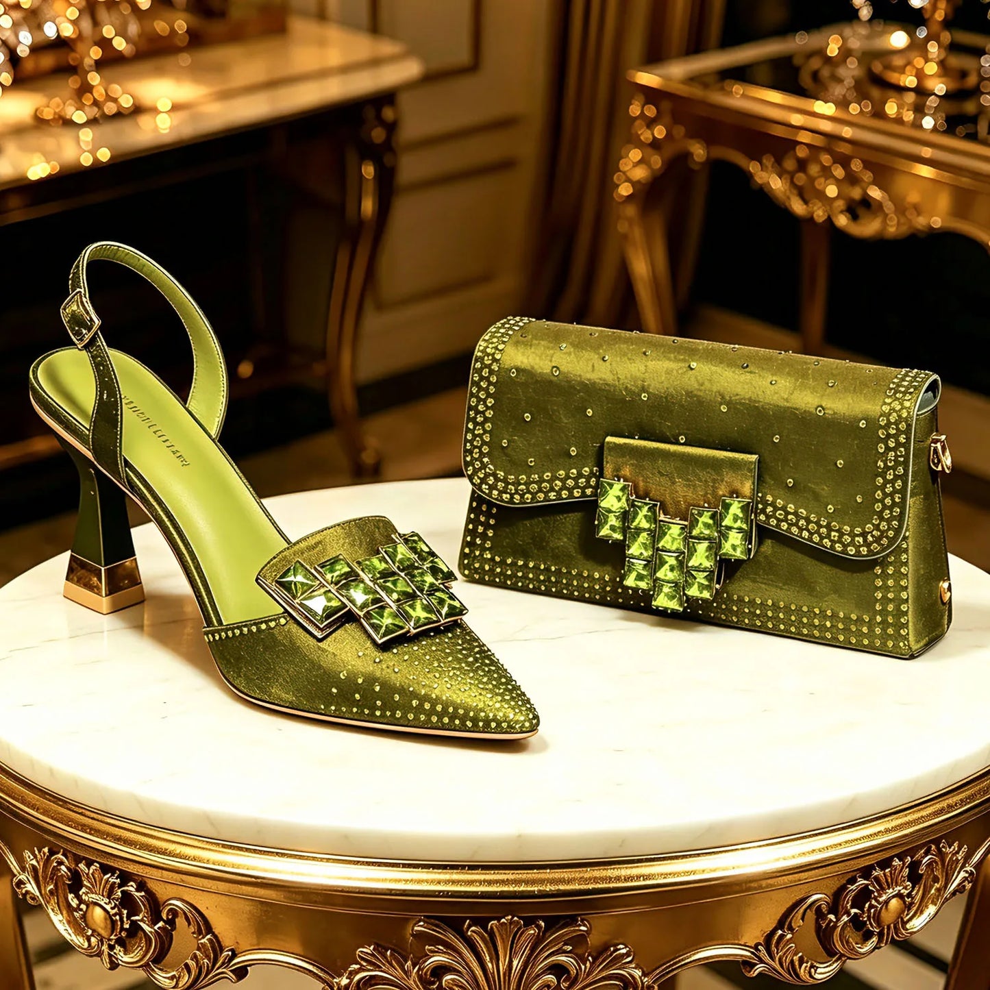 Venus Chan 2026 INS Italy Elegant Rhinestone Pointed Toe High Heels & Matching Bag Set - Perfect for Women's Parties & Weddings