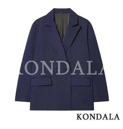KONDALA Elegant Double Breasted Suit Women Trendy Commute Lapel Blazer Coat 2026 Spring Summer Minimalist Office Lady Blazer