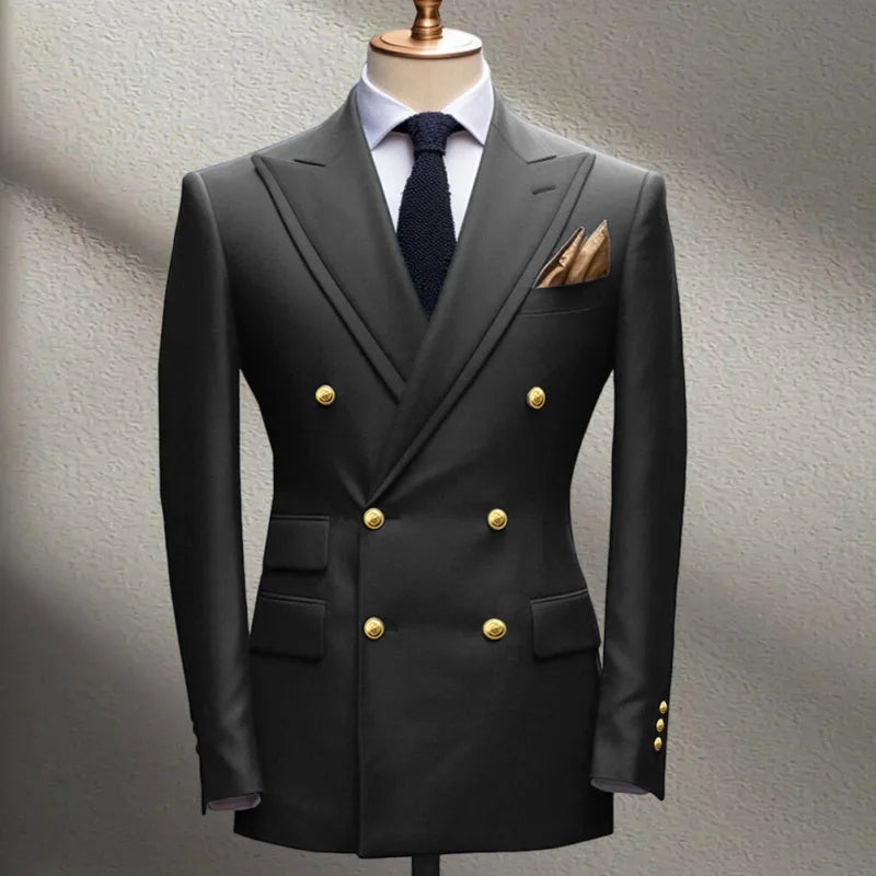 Blue Men's Suit Jacket Slimming Fashion Blazer Double Row Metal Buckle Men's Top Coat for Business Banquet Wedding