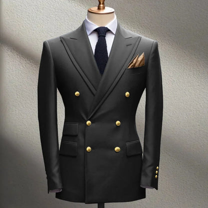 Blue Men's Suit Jacket Slimming Fashion Blazer Double Row Metal Buckle Men's Top Coat for Business Banquet Wedding