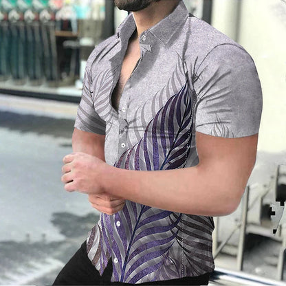 Summer Fashion Men's Casual Oversized Shirts Turn-down Collar Buttoned Shirt Stripe Print Short Sleeve Tops Party Mens Clothing