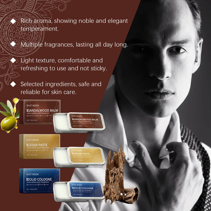 3Scents Men's Solid Cologne Lasting Fresh Cologne Pheromones Fragrance Men Deodorant Portable Woody Scent Solid Fragrance Balm