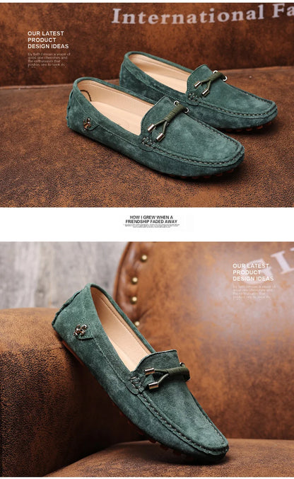 Men Genuine Leather Driving Shoes Metal Buckle Moccasins Slip-On Casual Loafers Men's Comfortable Flats Mocasines