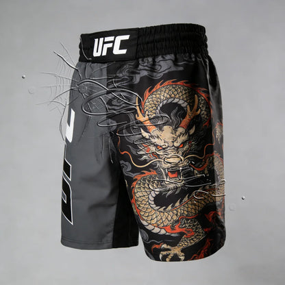 2026 New UFC MMA Men's and Women's Fighting Sanda Muay Thai Training Quick Drying Shorts Retro Dragon Pattern MMA Fitness Shorts
