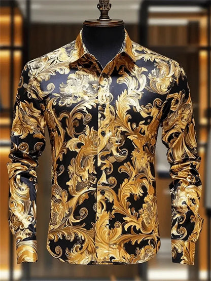 Men's Long Sleeve Collar Shirt, Fashionable Printed Shirt, Social Party, Soft Fabric, Comfortable, Luxury, High Quality, New