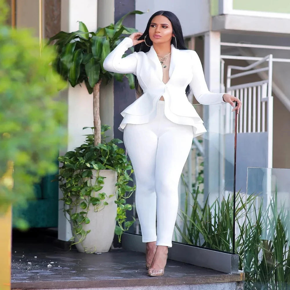 Women Winter Women's Set Tracksuit Full Sleeve Ruffles Blazers Pencil Pants Suit Two Piece Set Office Lady Outfits Uniform