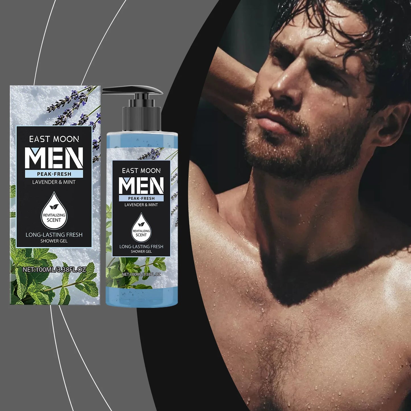 East Moon Peppermint & Lavender Fragranced Body Wash: Dual Botanical Scents, Coolness, Soothing, Long-Lasting Fragrance 100ml
