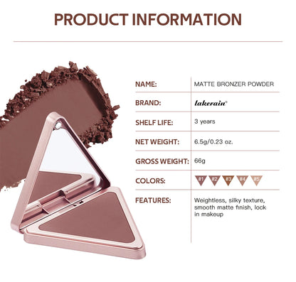 Soft Velvet Matte Bronzer Pressed Powder Long Wear Contour Even Skin Tone Light Setting Powder Natural Tan Shade Face Makeup