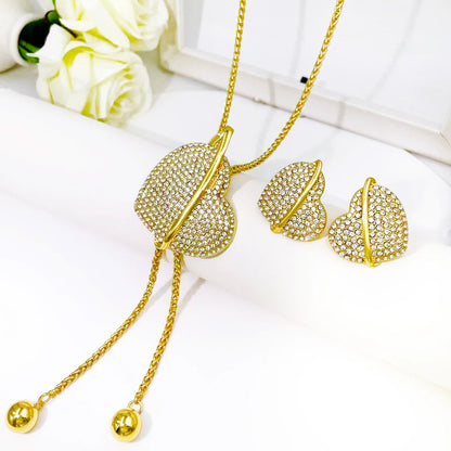 Gold Color Necklace Earrings Set For Women Unique Choker Pendant Earrings 3Pcs Set Jewelry Quality Accessories Free Shipping