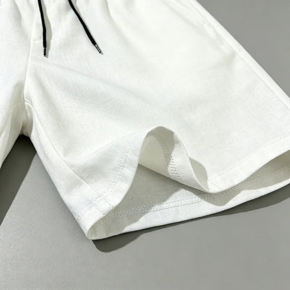 Men Linen Two Piece Outfit Short Sleeve Lapel Button Shirt Elastic Drawstring Shorts Summer Daily Seaside Vacation Casual Set
