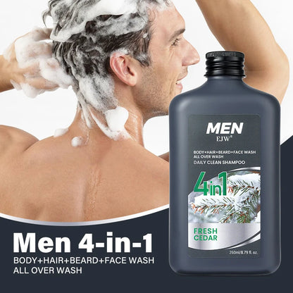 Men 4-in-1 Body, Hair, Beard and Face Wash - Hydrates Skin, Beard and Hair All Day, Strengthen Hair and Beard, Gift for He..