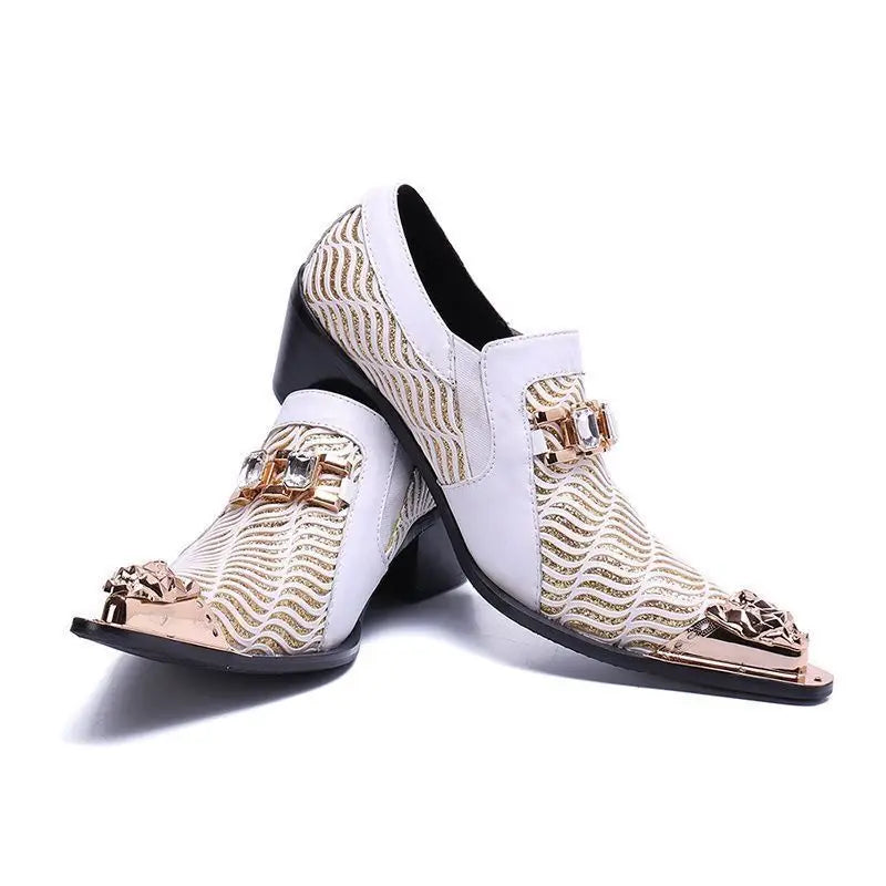Italian Style Gentleman Dress Shoes Men black Metal Pointed Toe Snake Grain Genuine Leather Shoes Business Party Shoes Men Flat