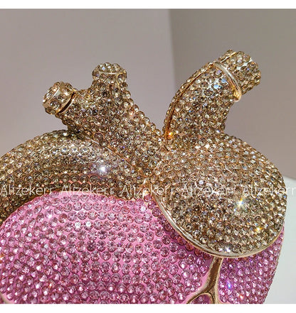 Alizekerr Heart Shaped Diamond Evening Bags Women 2026 Gorgeous Metallic Rhinestone Purses Ladies Unique Handbags Wedding Party