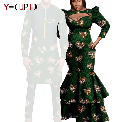 African Print Long Dresses for Women Matching Men Outfit Dashiki Top and Pant Sets Couples Clothes Kaftan Party Outwear Y23C054