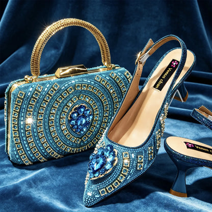 Venus Chan 2026 Italian Butterfly Design Pointed Toe Slingback Sandals with Matching Bag Set - Elegant Sky Blue for Weddings