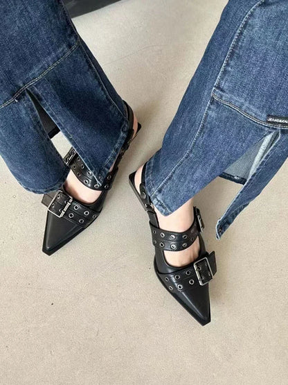 Women's New French Style Pointed Toe Mary Jane Shoes Retro Medium Thick Heel Shoes for Women with Skirts and Small Leather Shoes