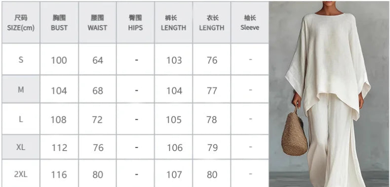 Spring New Fashion Linen Loose Long-sleeved Wide-leg Trousers 2-piece Set Women Casual Retro Elegant Female Simple Suit