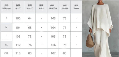 Spring New Fashion Linen Loose Long-sleeved Wide-leg Trousers 2-piece Set Women Casual Retro Elegant Female Simple Suit