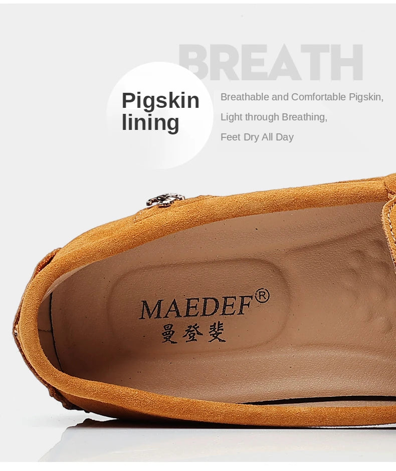 Men Genuine Leather Driving Shoes Metal Buckle Moccasins Slip-On Casual Loafers Men's Comfortable Flats Mocasines