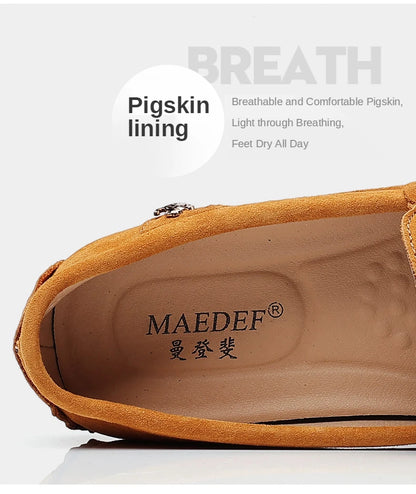 Men Genuine Leather Driving Shoes Metal Buckle Moccasins Slip-On Casual Loafers Men's Comfortable Flats Mocasines