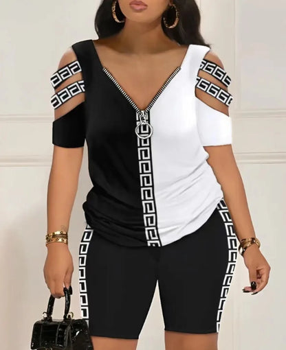 2025 Fashion Sexy Out T Shirt And Shorts 2 Piece Sets Women Outfit Summer Casual Loose Print T Shirts Two Piece Set For Women