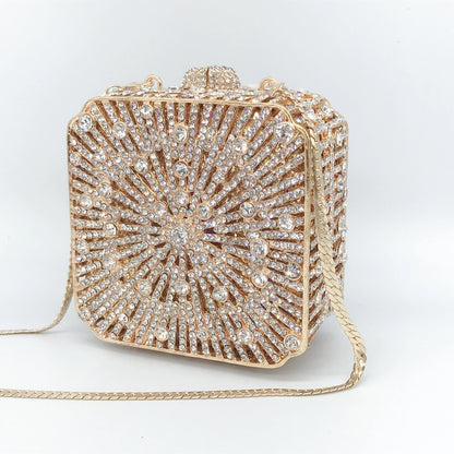 Women Clutch Bag Small Square Box, Full Cover Rhinestone Crystal Evening Bag, Handmade Bridal Party Wedding Prom Dinner Purse