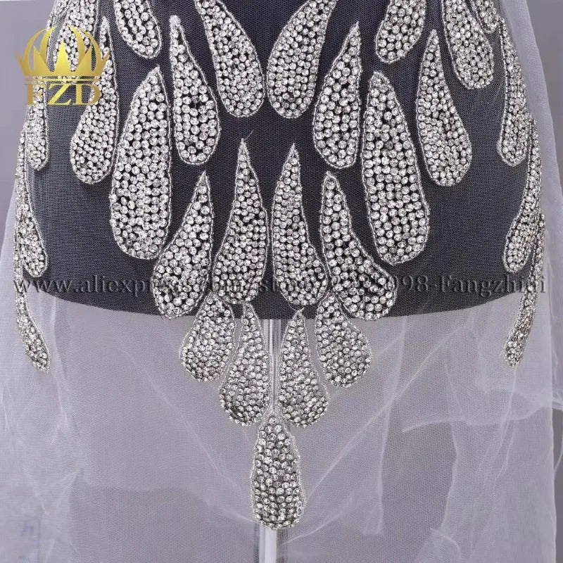 FZD 1 PC Silver Rhinestone Crystal Patches Handmade Gold Crystal Glass Rhinestone Bodice Applique Sew on Wedding Evening Dresses
